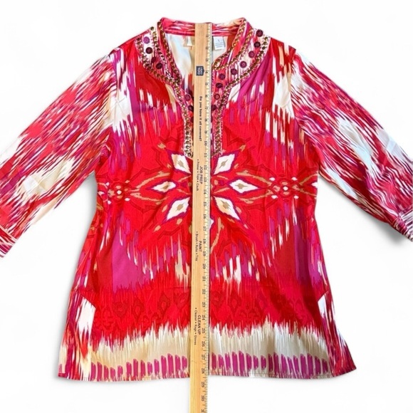 CHICO’S BEADED IKAT TUNIC WOMENS SIZE 1‎ - Picture 10 of 10